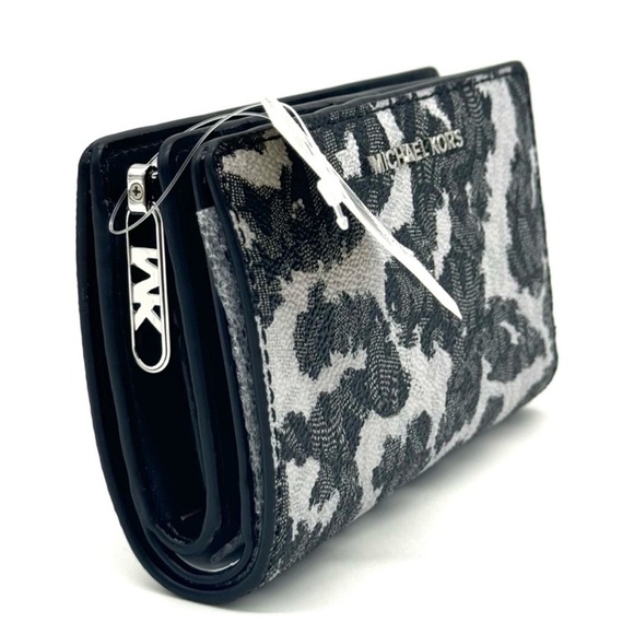 Michael Kors Medium Empire Leopard Logo Snap ZA Wallet Black Multi - Picture 4 of 10